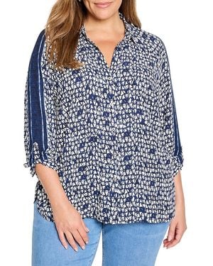 NIC+ZOE Etched Angles Roll Tab Sleeve Shirt - Blue