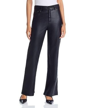 Aqua Faux Leather Flared Pants - Blue