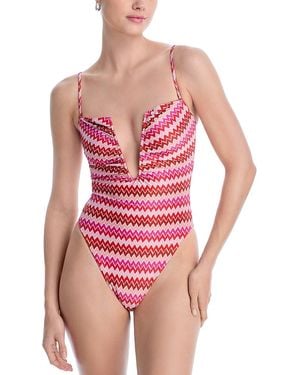 Ramy Brook Bianka Chevron Striped Swimsuit - Pink
