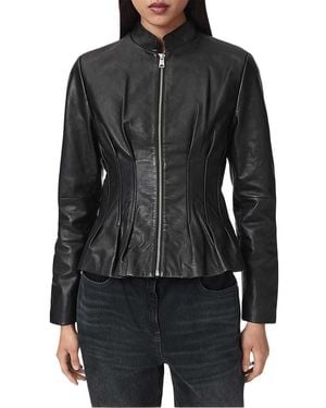AllSaints Clo Leather Peplum Hem Moto Jacket - Black
