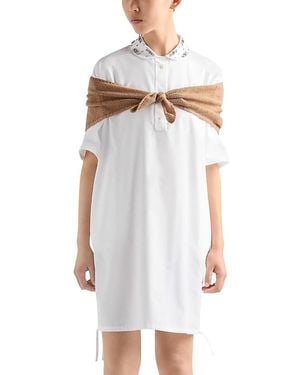Prada Embroidered Poplin Mini Dress - White