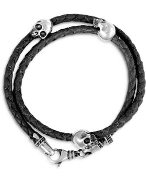 King Baby Studio Hamlet Skulls Braided Double Wrap Leather Bracelet - Black
