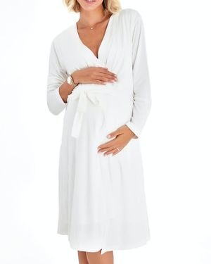 Accouchée Sleep Well Maternity/Nursing Nightgown & Robe Set - White