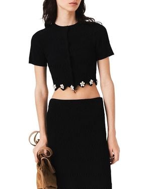 Maje Floral Jewel Cropped Cardigan - Black