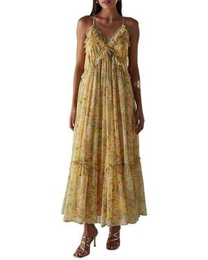 Warehouse Chiffon Ruffle Strappy Floaty Maxi Dress - Natural