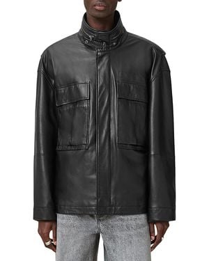 AllSaints Halton Relaxed Fit Leather Jacket - Black
