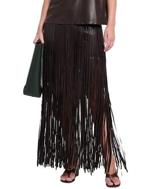 Twp Tangled Up + Leather Fringe Maxi Skirt - Black