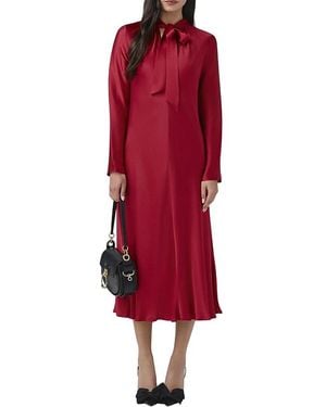 Ghost Stephanie Satin Tie Neck Midi Dress - Red