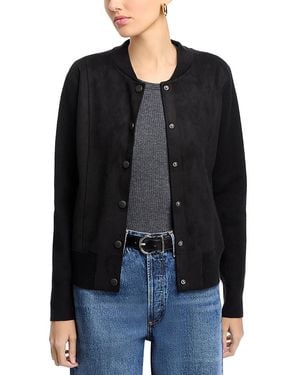 Sioni Faux Suede Snap Front Bomber Jacket - Black