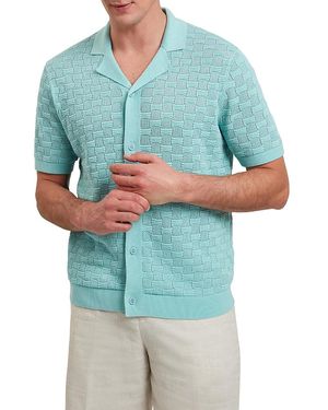 Ted Baker Ridges Short Sleeve Textured Silk And Cotton Regular Fit Button Down Shirt - Blue