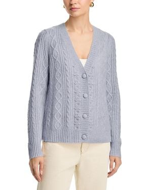 C by Bloomingdale's Cashmere High Low V Neck Allover Pom Cashmere Cardigan - Blue
