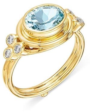 Temple St. Clair 18K Aquamarine & Diamond Classic Temple Ring - Metallic