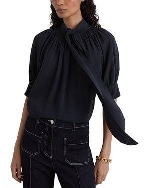 Reiss Lerina Tie Neck Short Sleeve Top - Blue