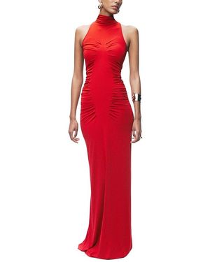 Nocturne Ruched High-Neck Maxi Dress - Red