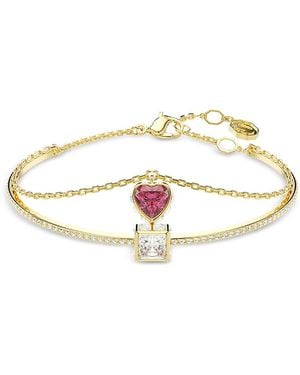Swarovski Chroma Crystal Square & Heart Charm Layered Bangle Bracelet - White
