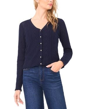 Cece Pointelle V Neck Cardigan Sweater - Blue