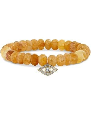 Sydney Evan 14K Diamond Evil Eye Quartz Bead Stretch Bracelet - Orange