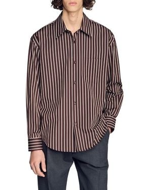 Sandro Flared Fit Stripe Cotton Shirt - Brown