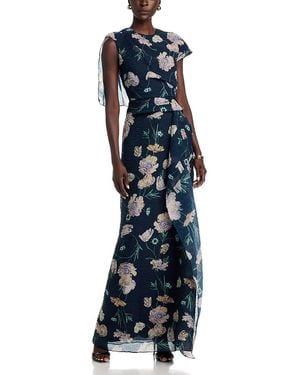 Erdem Asymmetric Floral Organza Cloque Gown - Blue