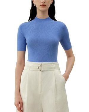 LILYSILK Seamless Silk-Cotton Slim-Fit Knit Top - Blue