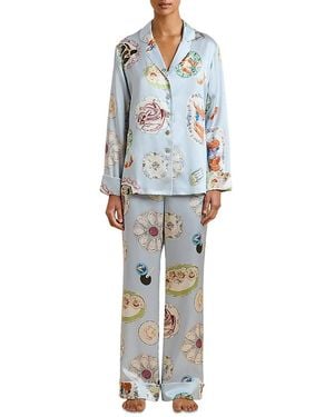 Olivia Von Halle Lila Silk Long Pajama Set - Blue