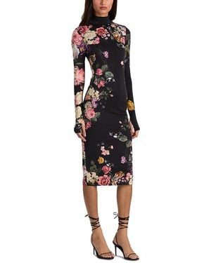 Alice + Olivia Delora Floral Bodycon Midi Dress - Black