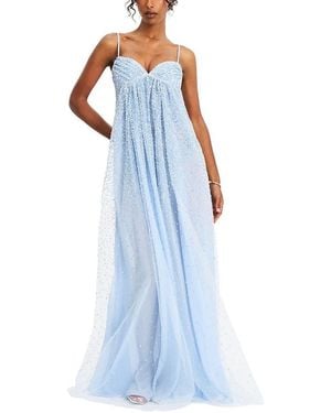 Miss Circle Wallie Rhinestone Embellished Mesh Backless Gown - Blue