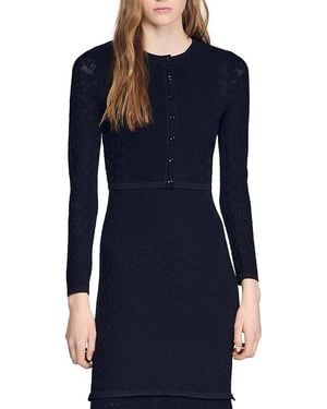 Sandro Maretto Cropped Pointelle Knit Cardigan - Blue