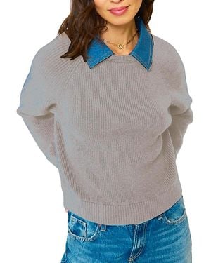Central Park West Dash Denim Collar Pullover Sweater - Gray