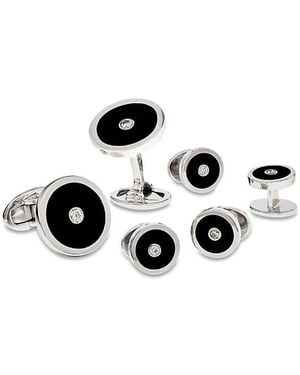 Jan Leslie Diamond And Onyx Round Cufflinks And Studs Set - White