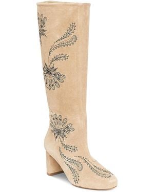 Cinq À Sept Dani Embroidered Suede Knee High Boots - Natural