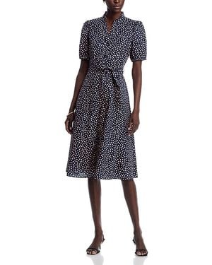 Tahari Puff Sleeve Cotton Printed Dress - Blue