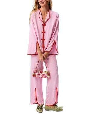 Sleeper Louis Chinoiserie Contrast Pajama Set - Pink