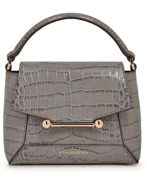 Strathberry Mosaic Nano Soft Embossed Croc Top Handle Bag - Gray