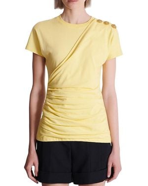 Balmain Draped T-Shirt With Buttons - Yellow