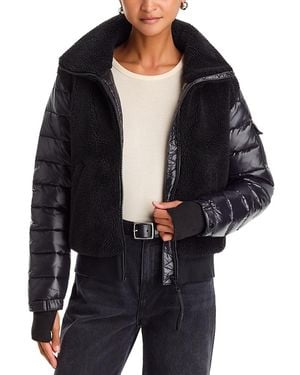 Aqua Sherpa Mixed Media Bomber Jacket - Black