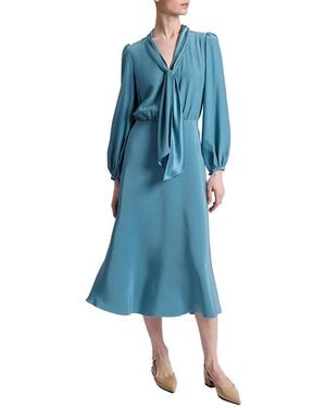 Santorelli Jenn Long Sleeve Silk Midi Tie-Neck Dress - Blue