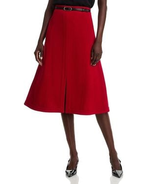 Misook Slit Front A Line Skirt - Red