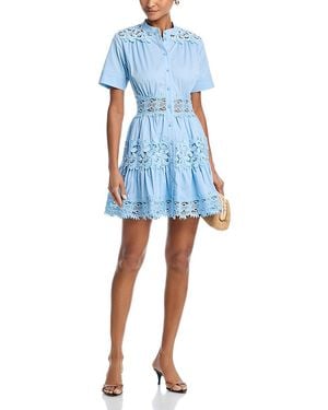 Aqua Lace Inset Poplin Shirt Dress - Blue