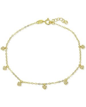 Aqua Pave Heart Charm Ankle Bracelet - Metallic