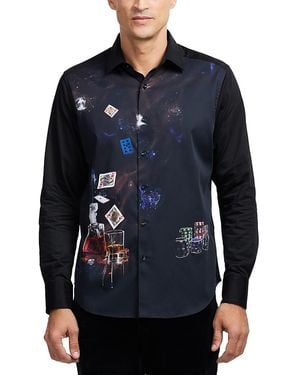 Robert Graham Royal Flush Printed Long Sleeve Button Front Shirt - Blue