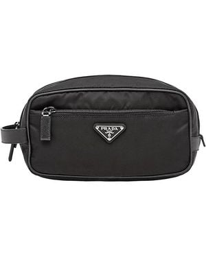 Prada Re-Nylon And Saffiano Leather Travel Pouch - Black