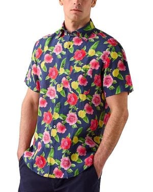 Robert Talbott Morgan Floral Print Linen Short Sleeve Shirt - Blue