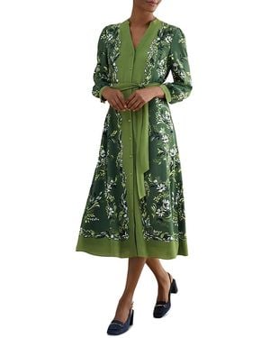 Hobbs Apolline Tie Waist Shirt Dress - Green
