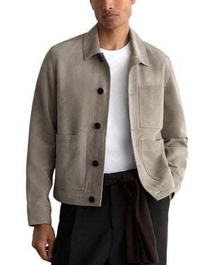 Reiss Wilstead Suede Press Stud Trucker Jacket - Gray