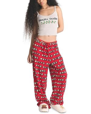 Skims Pointelle Cropped Camisole & Waffle Knit Trousers Pyjama Set - Red