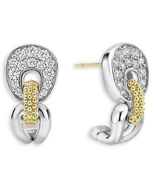 Lagos 18K & Sterling Caviar Lux Diamond Curved Earrings - White
