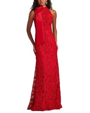 Tadashi Shoji Iria Shoulder Bow Lace Halter Gown - Red