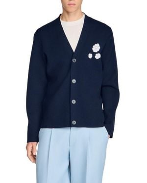Sandro Flower Flock Cardigan Sweater - Blue