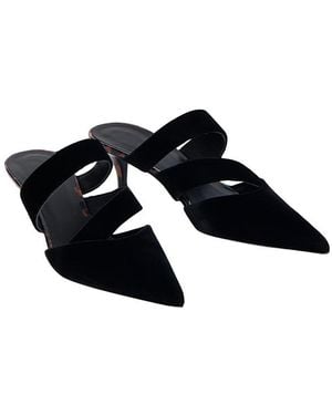 Balmain Velvet And Printed Patent Leather Mules - Black